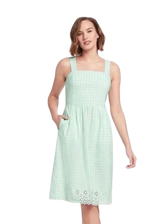 Draper James Dresses & Skirts - Draper James Green Gingham Embroidered Dress Size 16 NWT Eyelet Hem Cottagecore